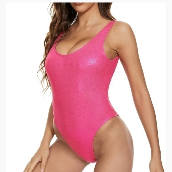 NWOT MIAIULIA Pink Retro High Cut Low Back Padding 1 Piece Swimwear Bathing Suit - Picture 1 of 3